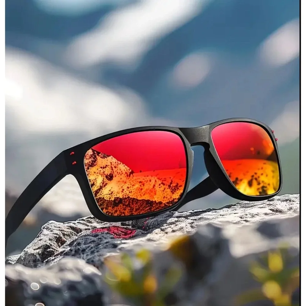 Men's Black Red Square Frame Mirrored Lens Sunglasses Sport Outdoor Eyewear 2026